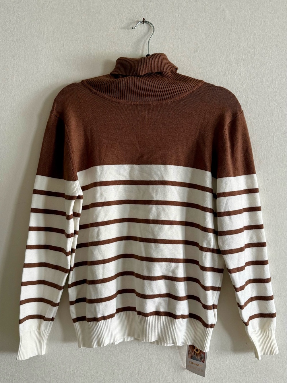 Kirundo Neutral Stripe Turtleneck Sweater